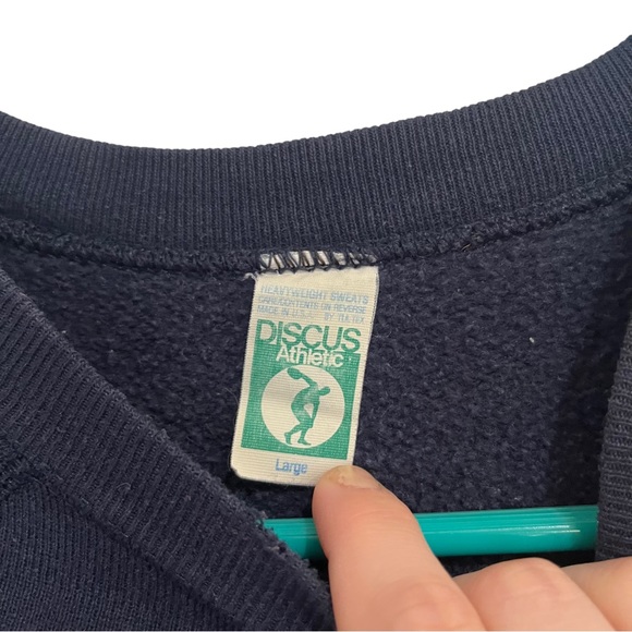 Discus Mens Blue Athletics Crew neck Sweatshirt Size L - Picture 2 of 4